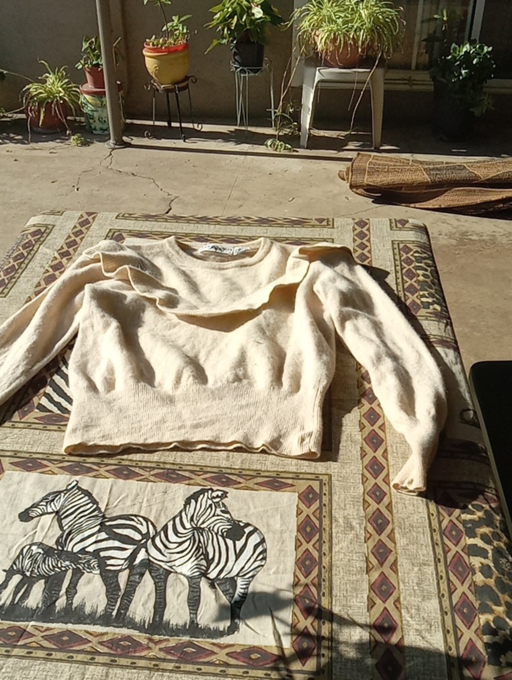 Sonia Rykiel Cream Ruffle-Trim Crewneck Sweater